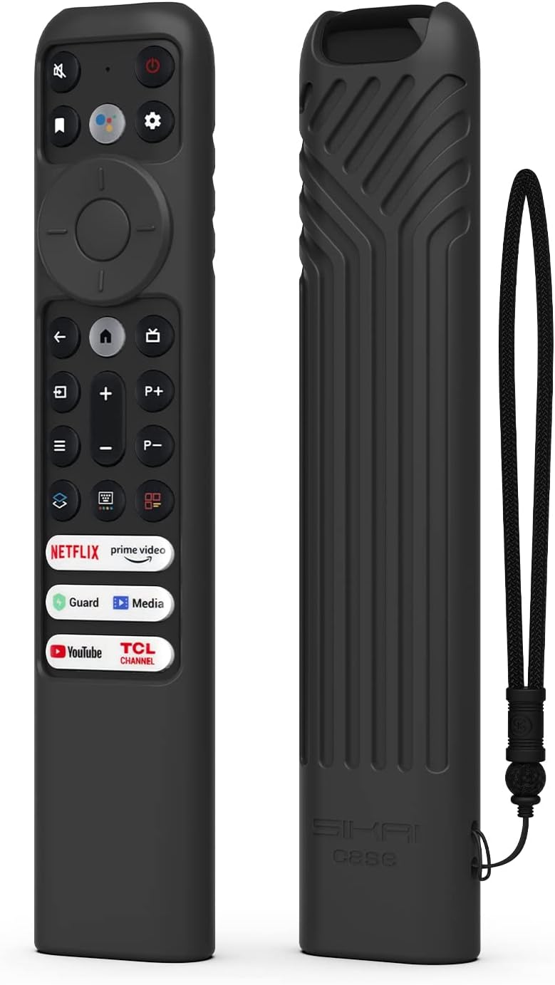 SIKAI Silicone Cover for TCL RC902V FMR1,RC813 FMB1 FMB3,RC923 Voice Remote Shockproof Case for 55R646 55S546 65R646 65S546 75R646 Series TV Remote, Anti Lost with Lanyard Black