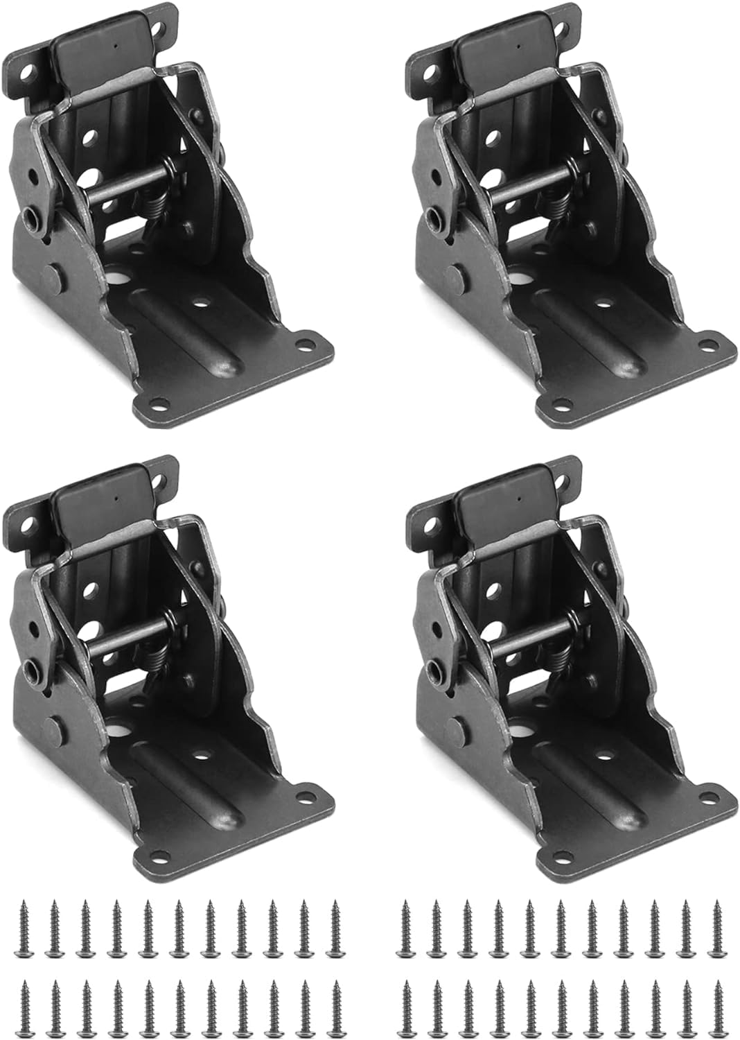 Generic Industrial 4 Pack Folding Brackets, Black Steel, 90 Degree Foldable Self Lock Hinges with Screws for Table Bed Leg Feet