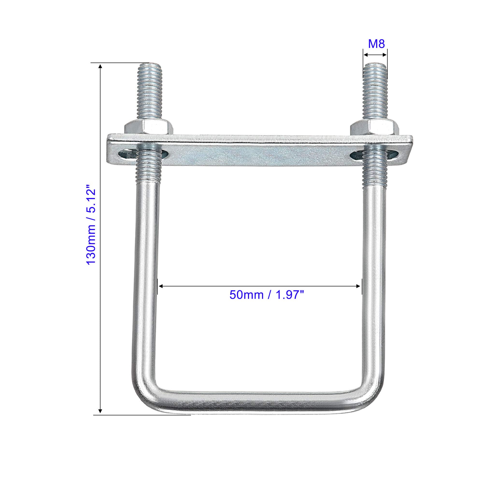 MACHSWON Square U-Bolt,2 Set Carton Steel M8 U Bolts 50mm(2") Inner Width 130mm Length with Nuts and Frame Plate for Automobiles Boat Trailer - Image 2