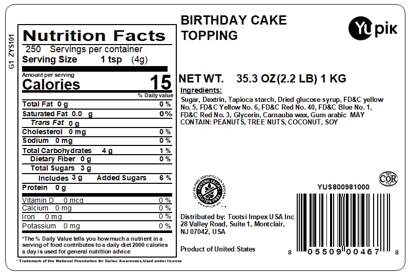 Image of Yupik Birthday Cake Sprinkles, 2.2 lb (35.2 oz) Pack of 6, Rainbow Nonpareil Sprinkles, Gluten-Free, Kosher, Cholesterol-Free, Sodium-Free, Fat-Free, For Baking, Decorating Ice Cream, Cakes, & Donuts