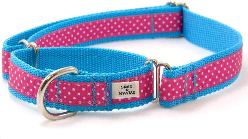 Seaside Pink Polka Dot Dog Martingale Collar (XL-1"x21"-34")