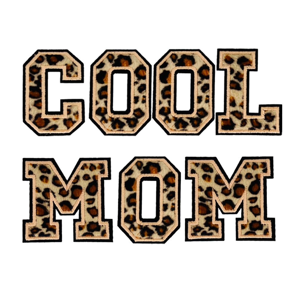7 PCS 2.45" Leopard Chenille Letter Patches, Iron on Patches for Hats Bags Clothes Backpacks Jeans. (Cool MOM)