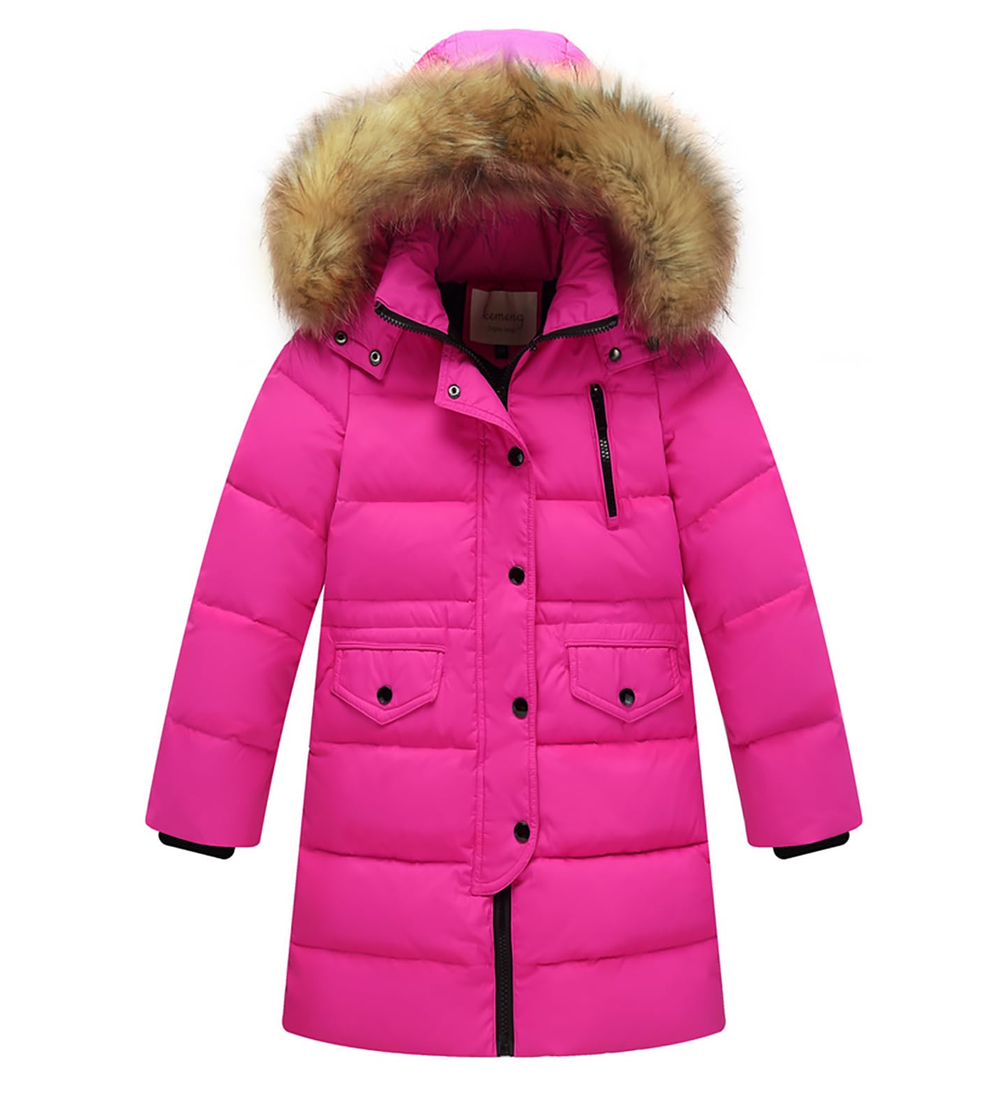 Abrigo para niño y niña, chaqueta de plumón largo, grueso, abrigo con capucha, piel cálida para invierno de 2 a 13 años, rosa rojo, 9-10 Años