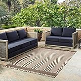 Modway Optica Chevron With End Borders 8x10 Indoor and Outdoor In Light and Dark Beige