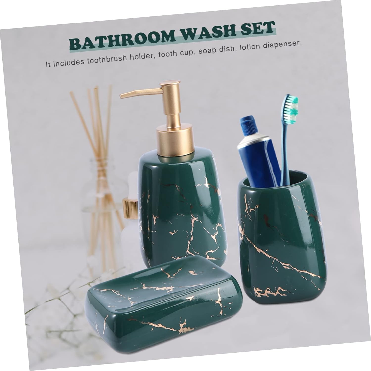 3-Piece Bathroom Accessory Set Marble Toothbrush and Toothpaste Cup Soap Tray for Bathroom Countertop Stylish Vanity Organizer for Home