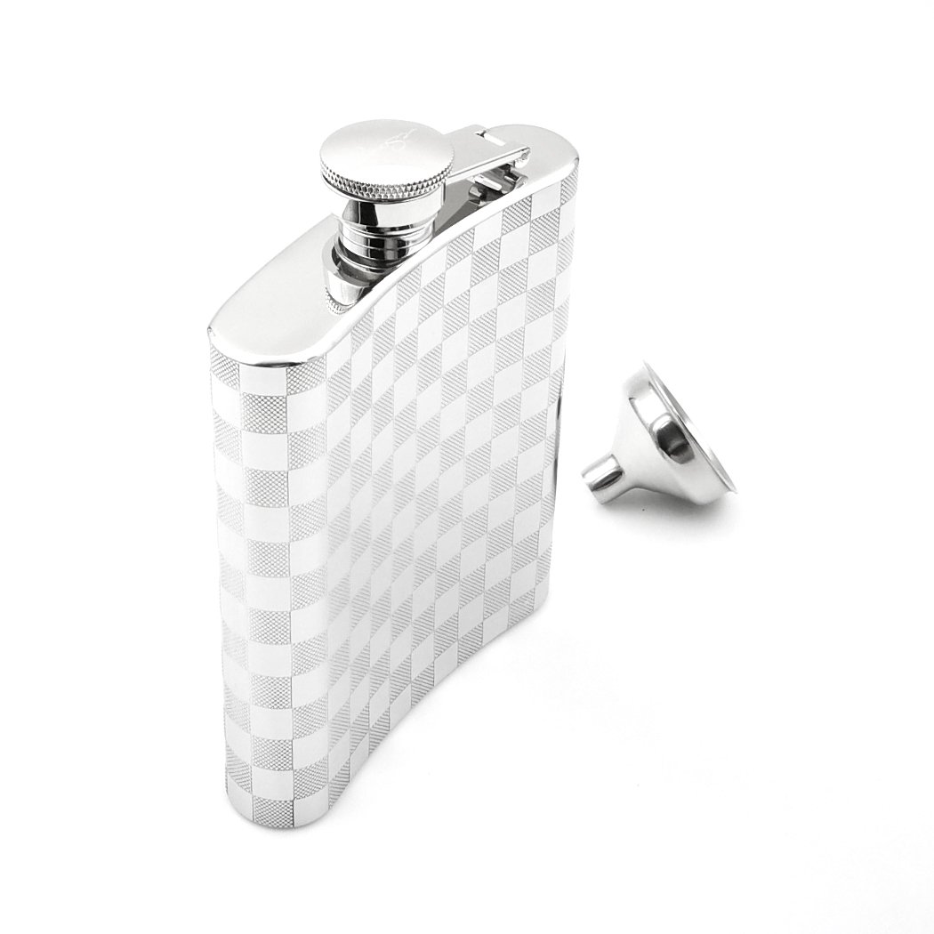 iSavage 8oz Hip Flask with Mat Engraved Design with a Funnel 18/8 Stainless Steel-YM129