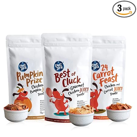 Captain Zack Gourmet Real Chicken Jerky Human Grade Treats for Dogs, 70g | Pack of 3 | Perfect Balance Taste & Nutrition, Meat Crunchy Bites, Healthy Non Veg Pet Feast Protein Fully Digestible