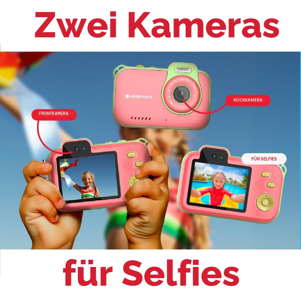 AgfaPhoto Realikids Cam Waterproof 2 – Appareil Photo Enfant Étanche 12MP, Vidéo HD, Mode Selfie, Filtres et Cadres, Jeux Intégrés, Batterie Lithium - Bleu