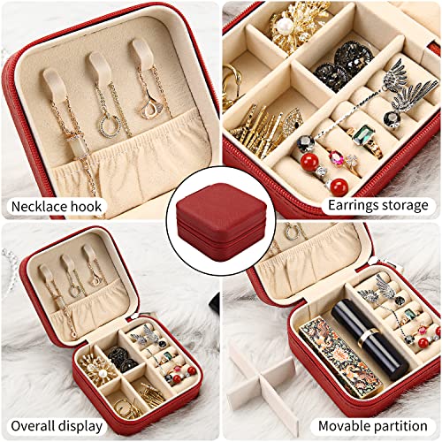 Image of TRODANCE Mini Jewelry Case, Small Travel Jewelry Organizer, Portable Jewelry Box Mini Storage Organizer Display Box For Rings Earrings Necklaces (Red-4pcs)