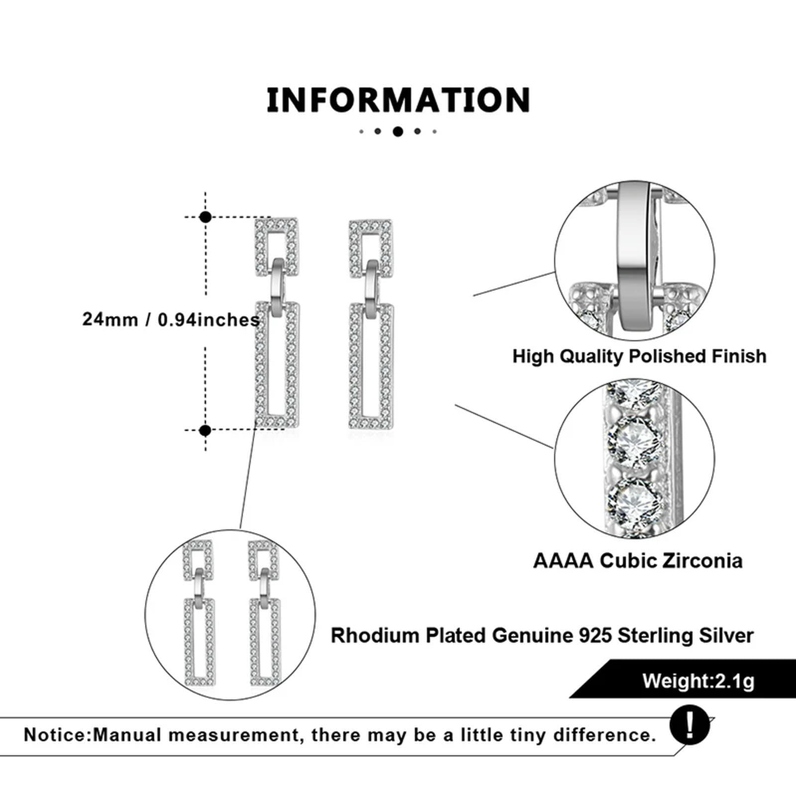 925 Sterling Silber Tropfen Ohrringe Rechteck Baumeln Für Frauen Mädchen Party Schmuck Geschenke