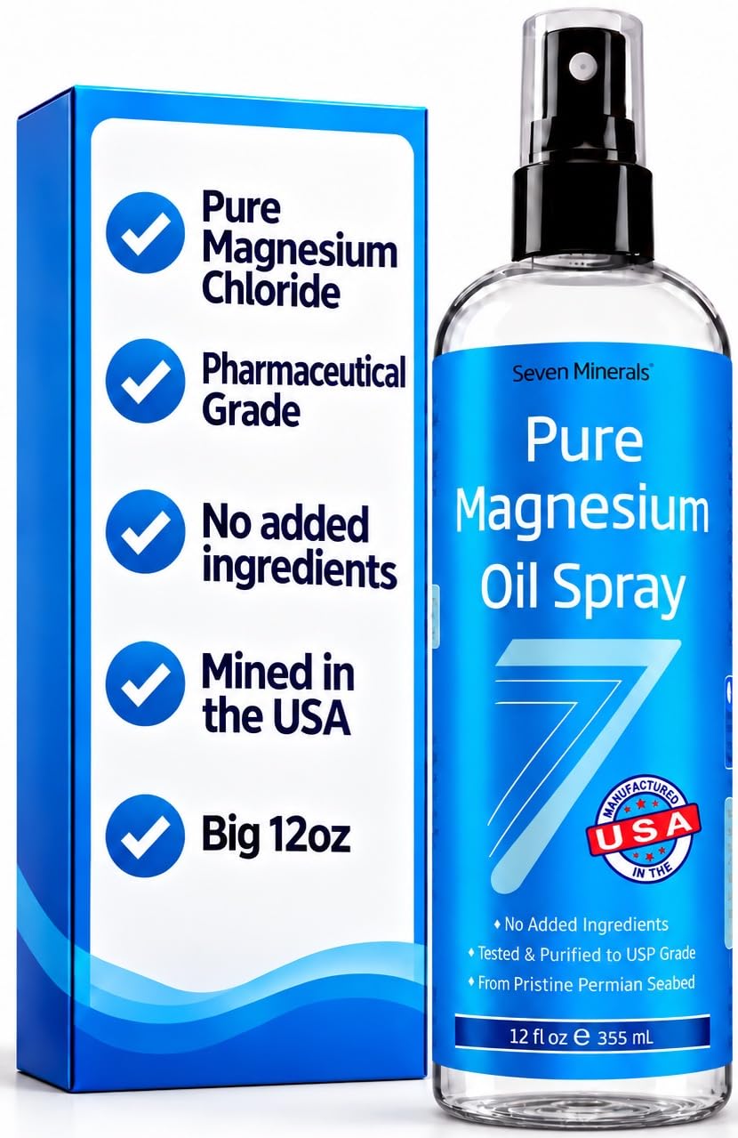 Seven Minerals Magnesium Oil Spray for Sleep, Leg Cramps & Feet, Big 12 oz