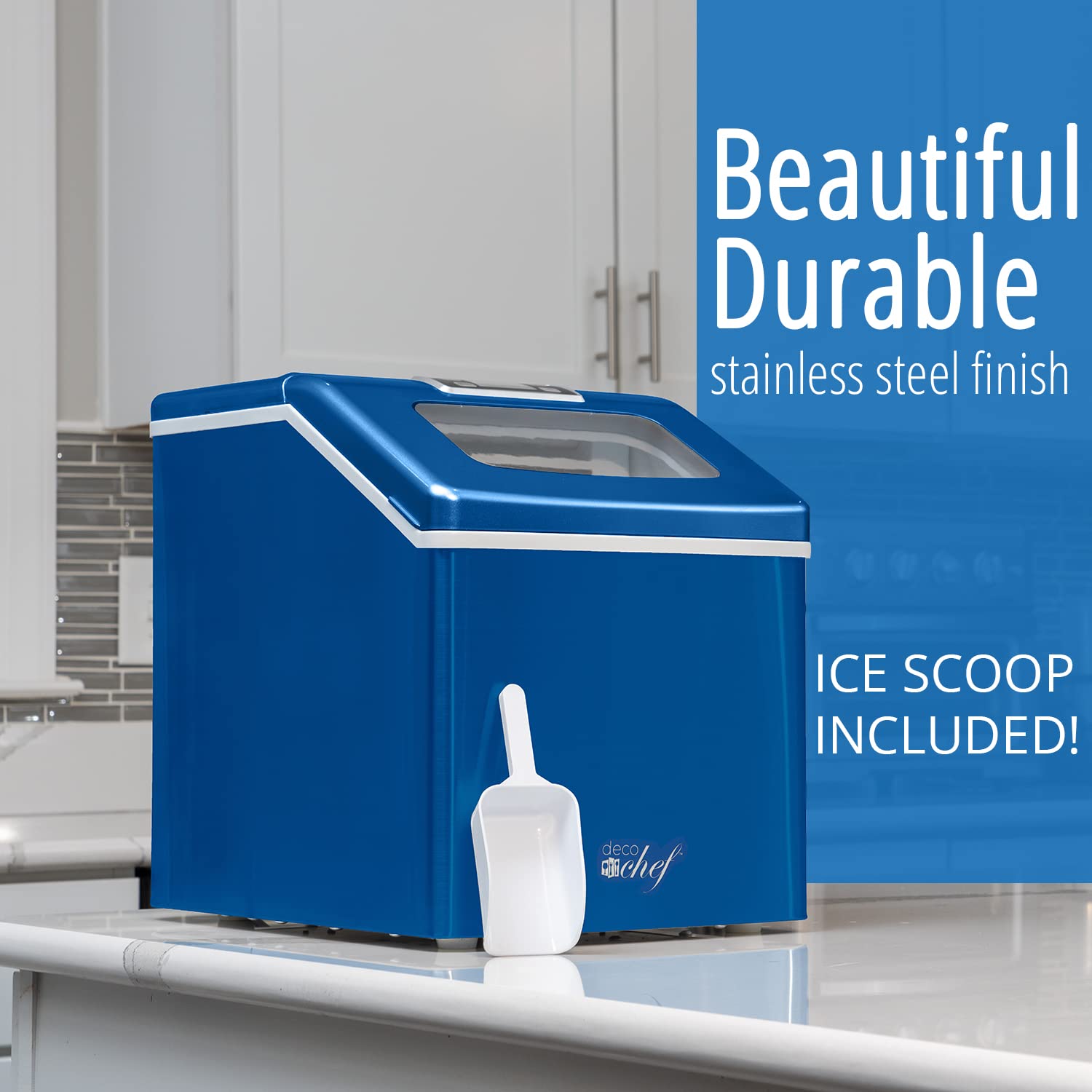 Deco Chef Countertop Ice Maker 40lb/24h, 24 Full Cubes Every 15 Minutes, Adjustable Size, Digital Control And Timer, Self-Cleaning, Ez Access Flip Lid, Scoop Included, Blue on Fridge.com - View 6