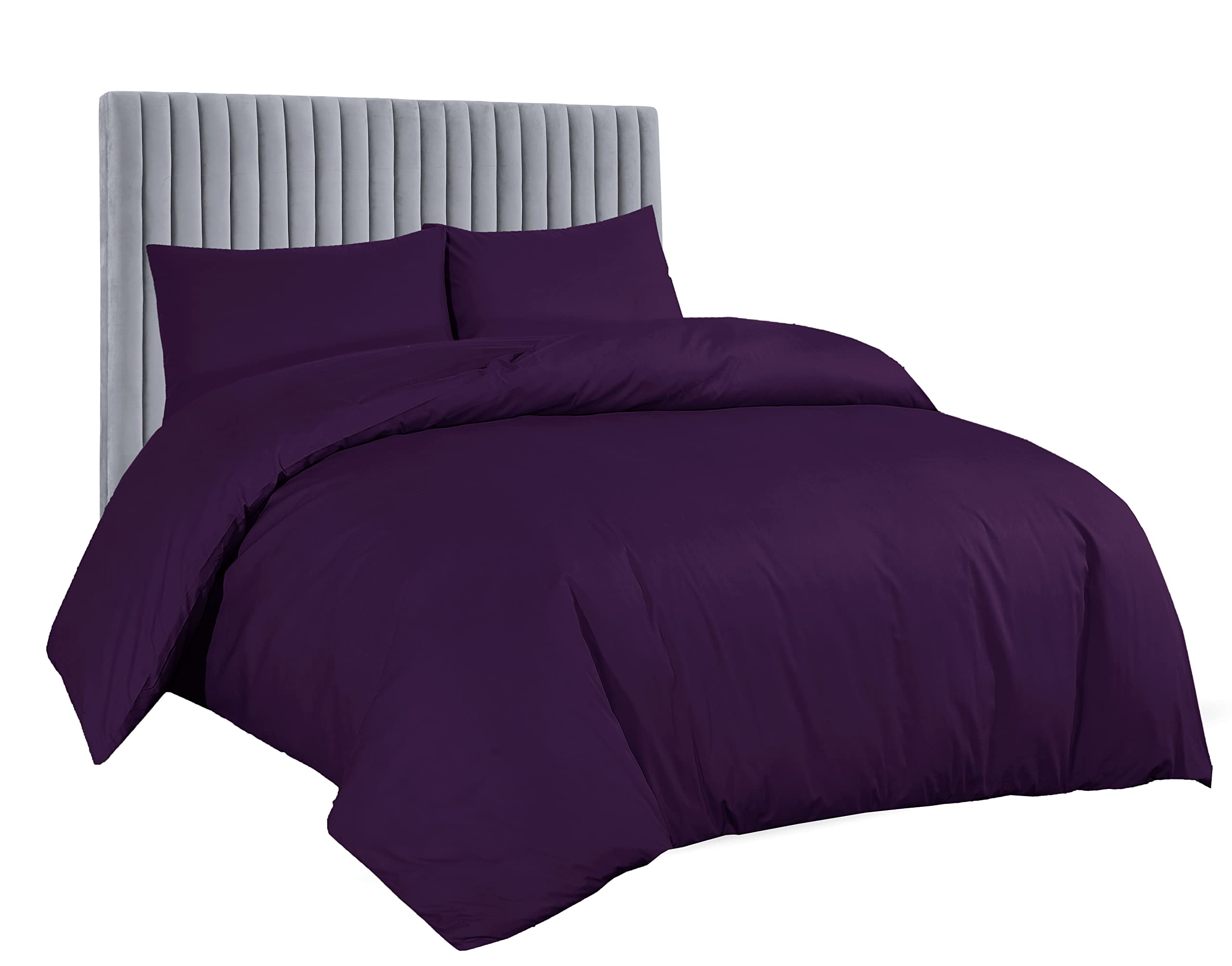 AATH COLLECTION Duvet Cover Bedding Set, Single, Double, King, Super King Size Egyptian Cotton Duvet Set with Pillow Cases. 100% Long Staple Soft Cotton Duvet Set with Easy Closure (King, Plum)