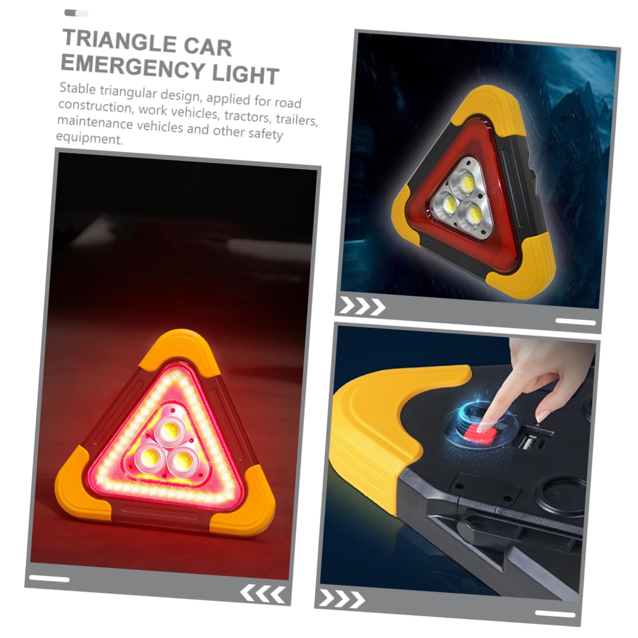 Amosfun Luz Triangular de Emergencia LED Grande 1 Unidad Soporte Ajustable 180° para Coche Uso Nocturno Intermitente Seguridad Vial Vehículos