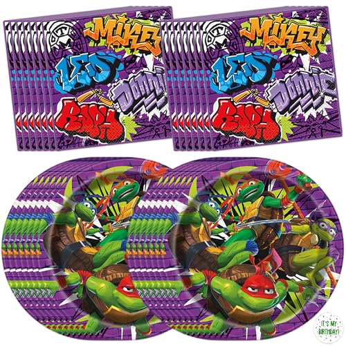 Unique Teenage Mutant Ninja Turtle Party Decorations | 16 Plates & 16 Napkins | Officially Licensed | Ninja Turtle Birthday Party Supplies | TMNT Mutant Mayhem Movie