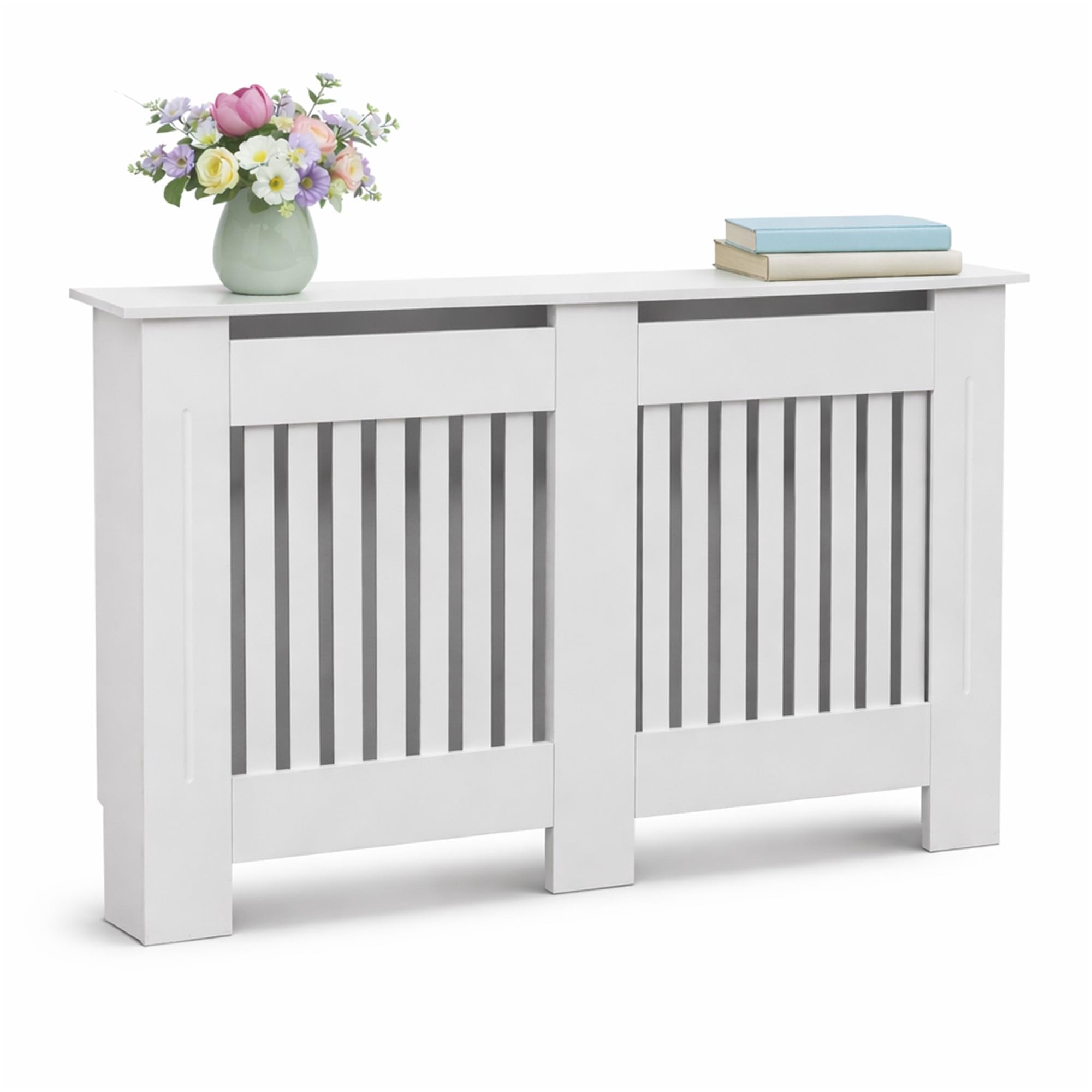 Oypla Large White Wooden Slatted Grill Radiator Cover MDF Cabinet โ image 1