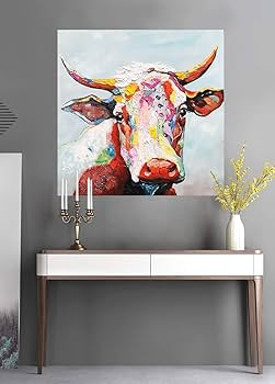 Amazon.co.jp: カラフルな牛の絵画 キャンバス ウォールアート