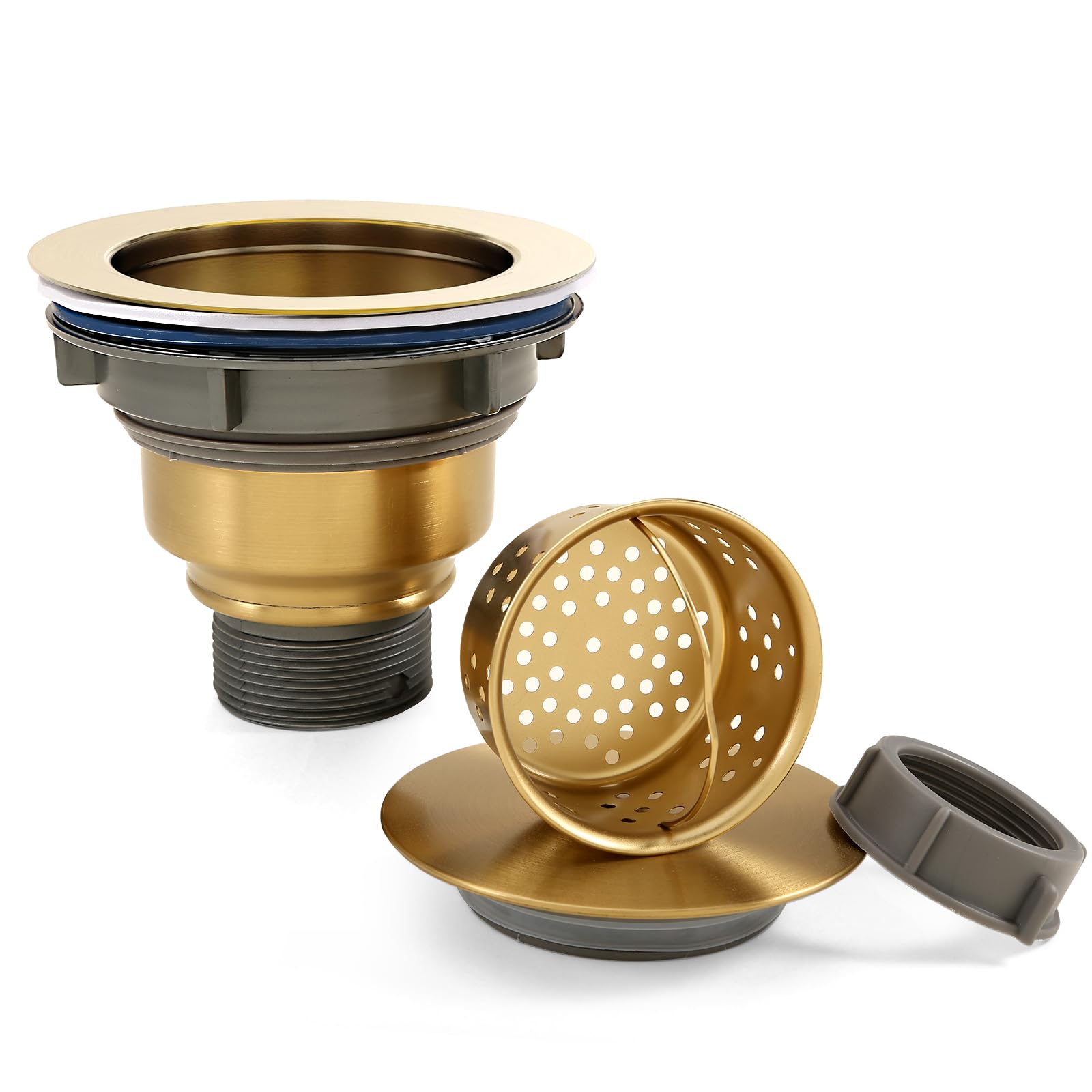 QuiLanTu 114mm Kitchen Sink Waste Kit Replacement Sink Drain Assembly Removable 304 Stainless Steel Deepen Sink Strainer Basket with Sealing Cover for Kitchen Laundry Room RV(Gold)