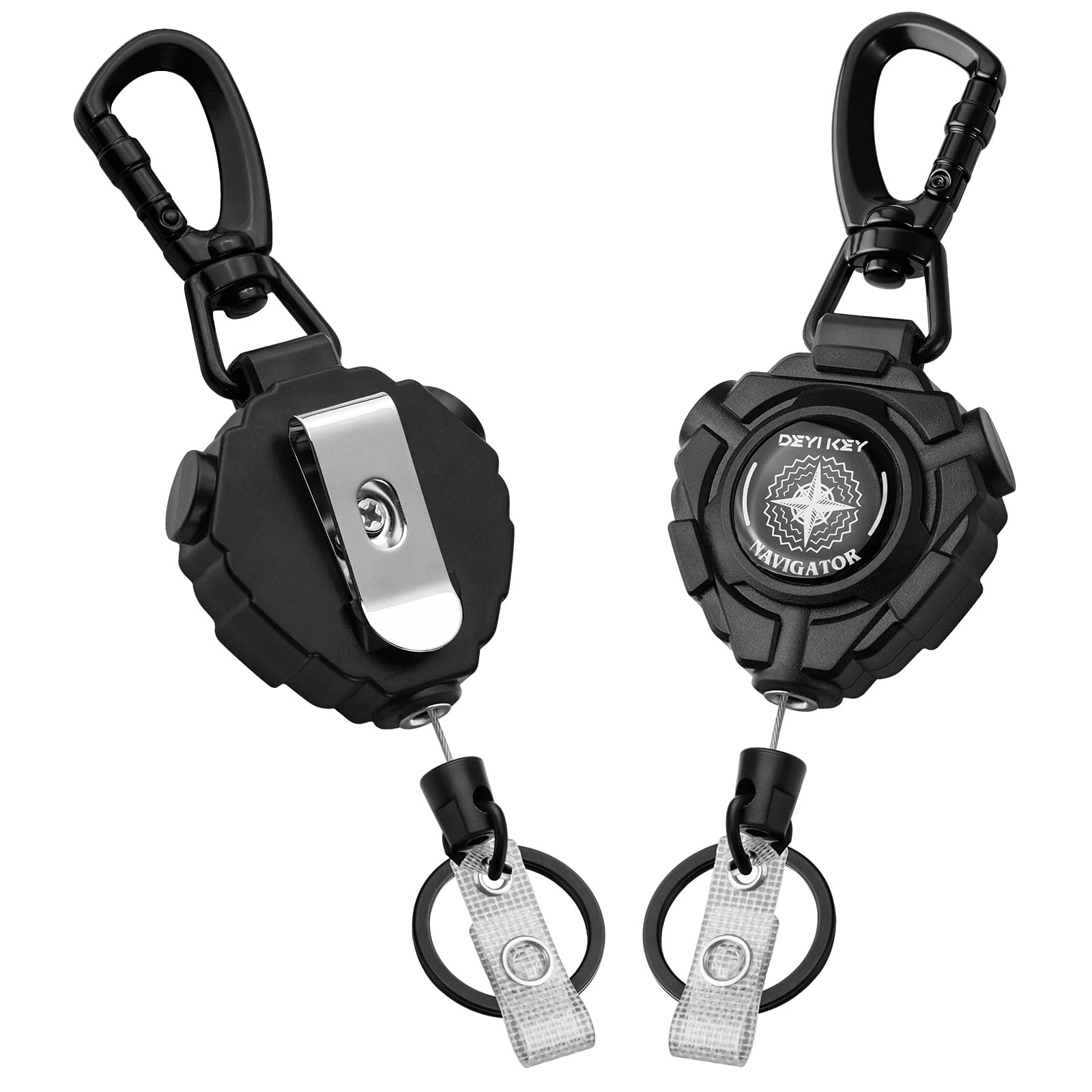 Retractable Keychain with Belt Clip, Heavy Duty Carabiner Badge Holder, Tactical ID Badge Reel with 32” Steel Retractable Cord, 10 OZ with Badge Strap
