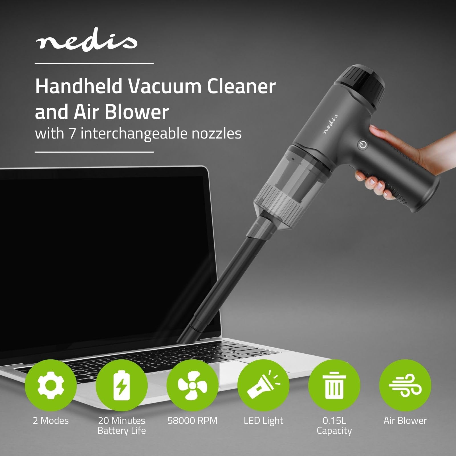 Aspirador de Mano | Soplador de Aire | 90 W | Recargable | Seco | Litio-Ion | Negro