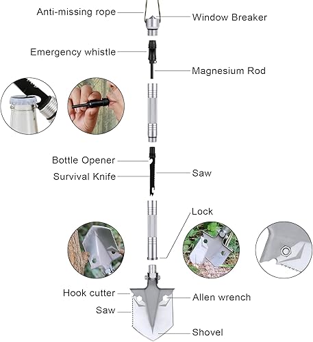Miniatura 4 de Pala de supervivencia plegable con alicates 14 en 1, herramientas de camping multifuncionales para senderismo, todoterreno, camping, jardinería,