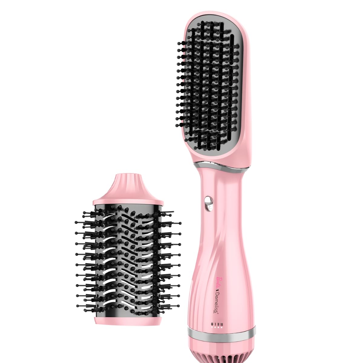 Demeliss VOLUME & STYLE Brosse Soufflante 2 en 1 Barbie™ – Sèche, Coiffe Tous Types Cheveux – 2 Têtes Interchangeables – Revêtement Céramique – 3 Températures – Brushing Volume Professionnel