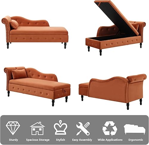 Miniatura 71 de Setawix Tumbona de terciopelo para interiores con almacenamiento para sala de estar, dormitorio, oficina, extremo de brazo enrollado de la cama,