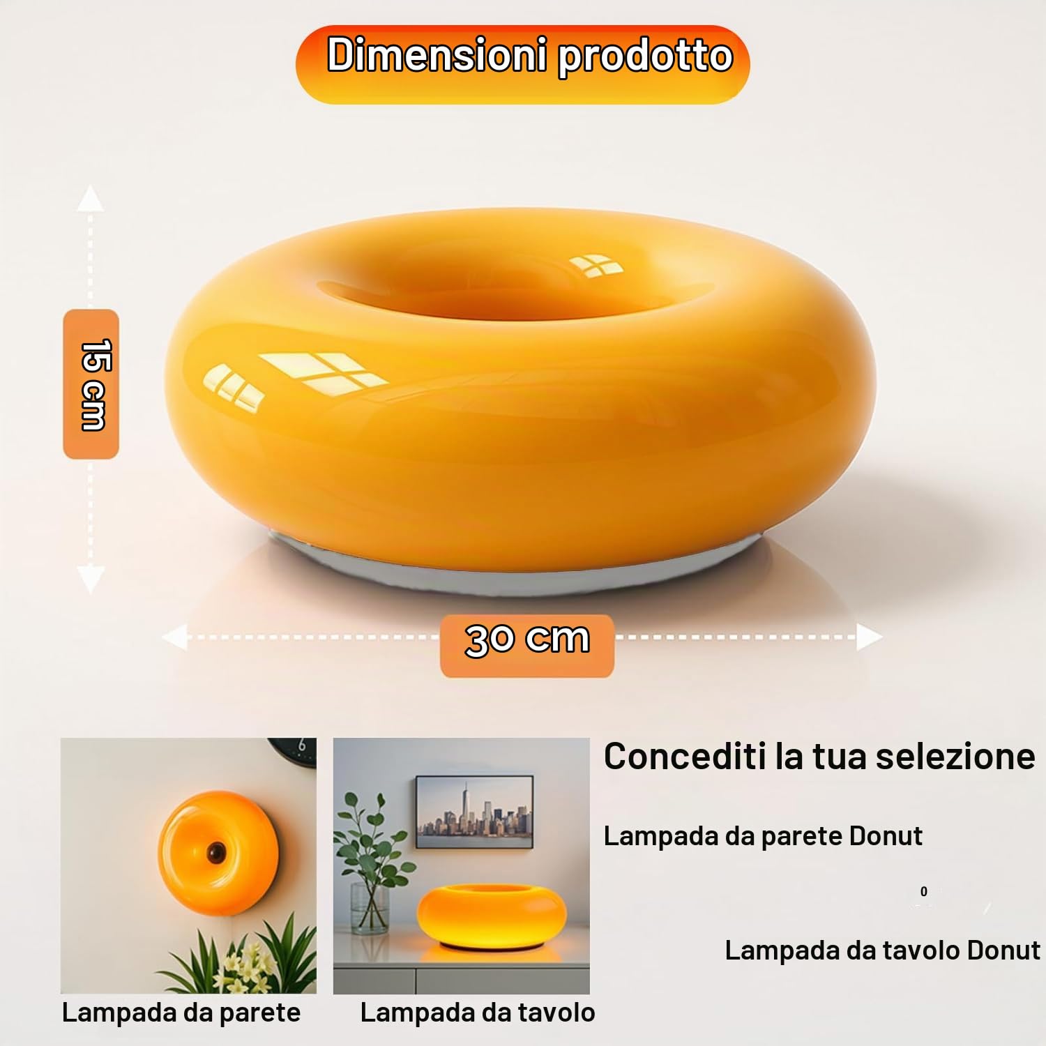 OOWOKS Lampada a ciambella, lampada da tavolo a LED a forma di ciambella, arancione, a batteria, ricaricabile tramite USB, touch control, dimmerabile, 3 temperature di colore, lampada da comodino