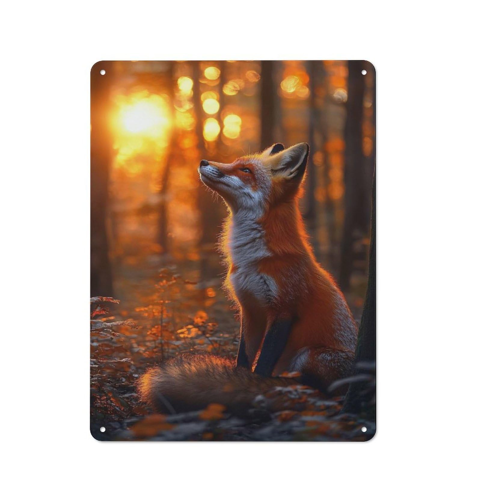 Junmoney Style-20 For Living Room Or Hallway, Fox In Autumn Forest At Sunset Vintage Metal Sign 40X30cm, For Metal Sign Collectors, For Garage And Workshop Walls