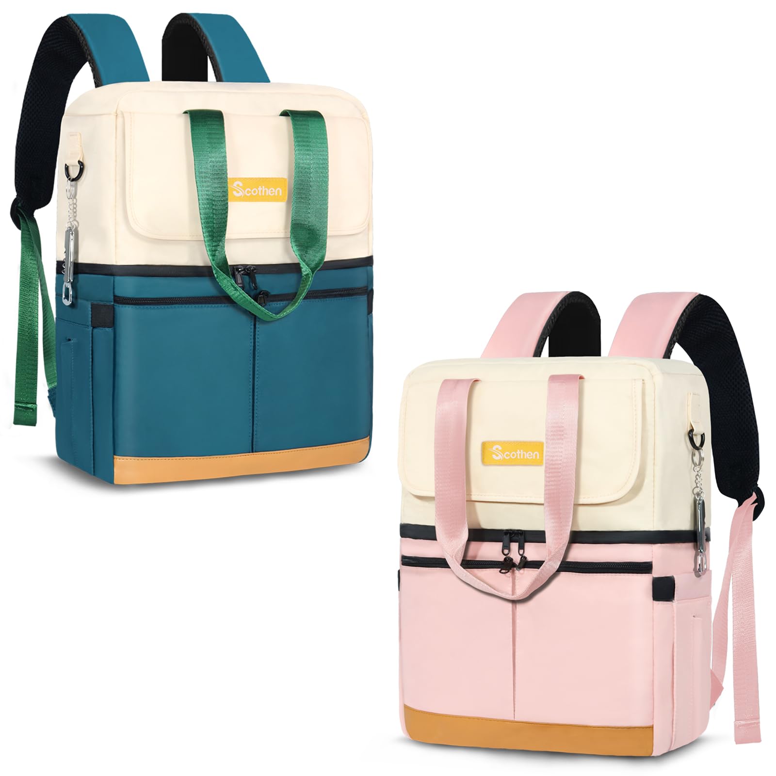 Scothen Backpack Cooler with Double Decker & 12 Ice Packs- Keeps 36 Cans Cold for Up to 8 Hours- Waterproof & Leak Proof Insulated Cooler Backpack- Stylish Cooler Bookbag for Women Travel Work Beach