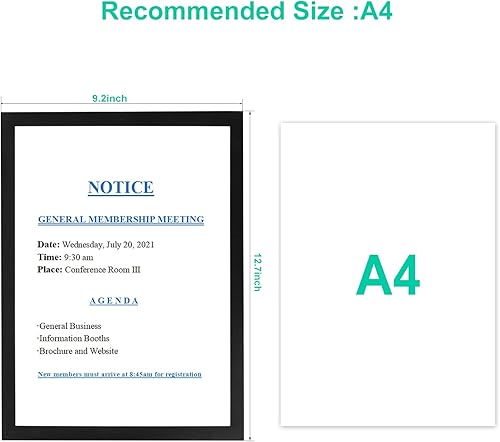 Miniatura 3 de CRUGLA Juego de 12 hojas de marco magnético con respaldo autoadhesivo, marco negro A4 para niños, marco de póster para certificado de foto para