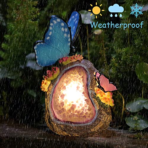 Yngfil Solar Garden Statues Outdoor Decor - Charming Butterflies Lying On Glowing Gems,Butterfly Outdoor Statues For Patio, Lawn, Yard Art Decoration, Housewarming Garden Gift #TOP3