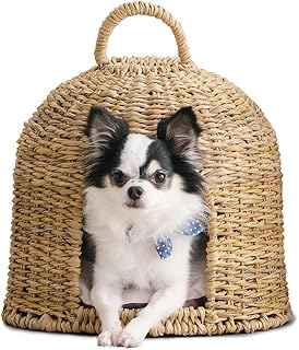 Iris Ohyama PHR-D3530 Dog Cat House, Rattan Style Pet House, Dome, Natural