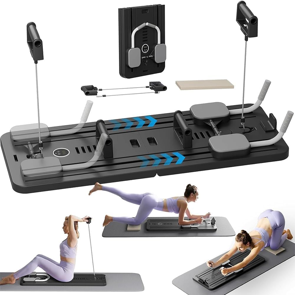 ​​DMG ​​Pilates Board​​ & ​​Pilates Reformer Set​​ - ​​5-in-1 Foldable Pilates Reformer Machine​​ with ​​Timer​​, ​​Multi-Purpose​​ for Home Fitness​​ (Grey)