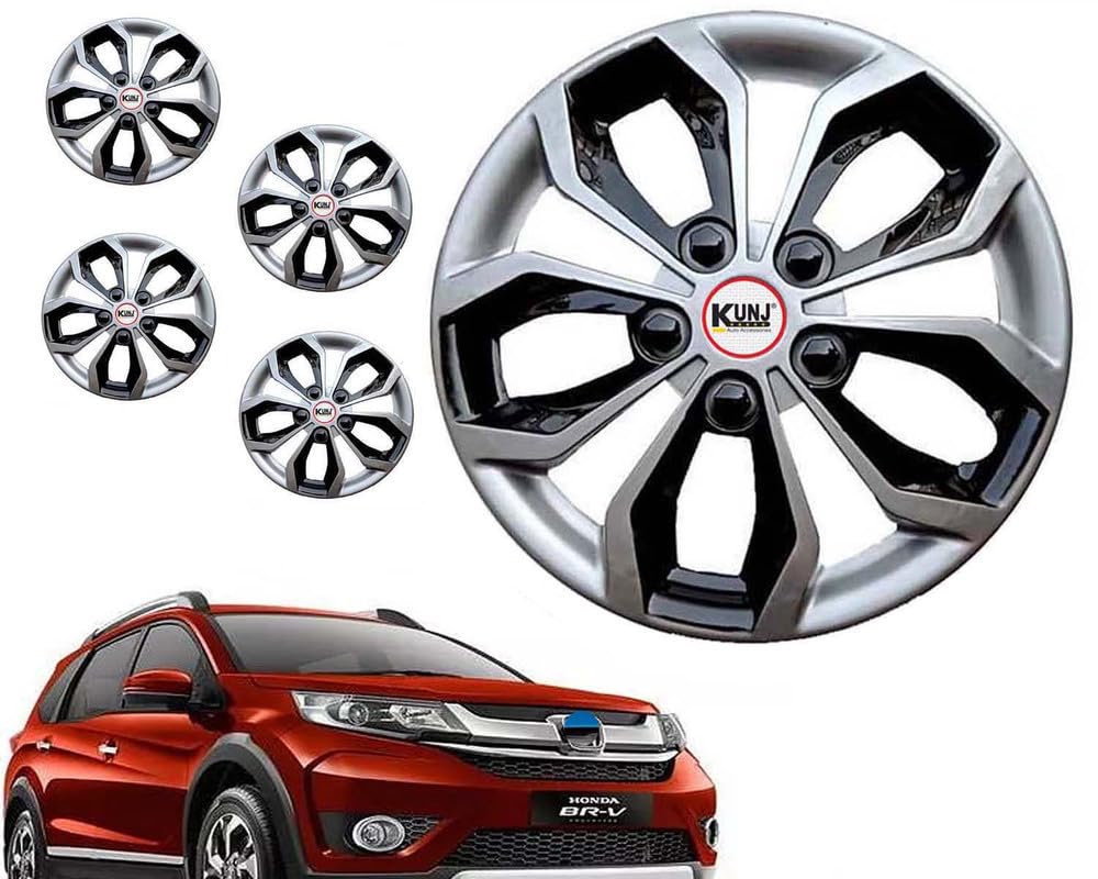 Kunj Autotech 16 Inch Silver Black Color Car Wheel Cap Hub Cover for BRV Set of 4 Pieces