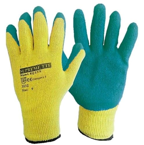 SupremeTTF 24 Pairs of Rubber Latex Coated Work Gloves Green for Men Women - Ideal for Safety, Mechanics, Builders, Scaffolding and Gardening (XL-10)