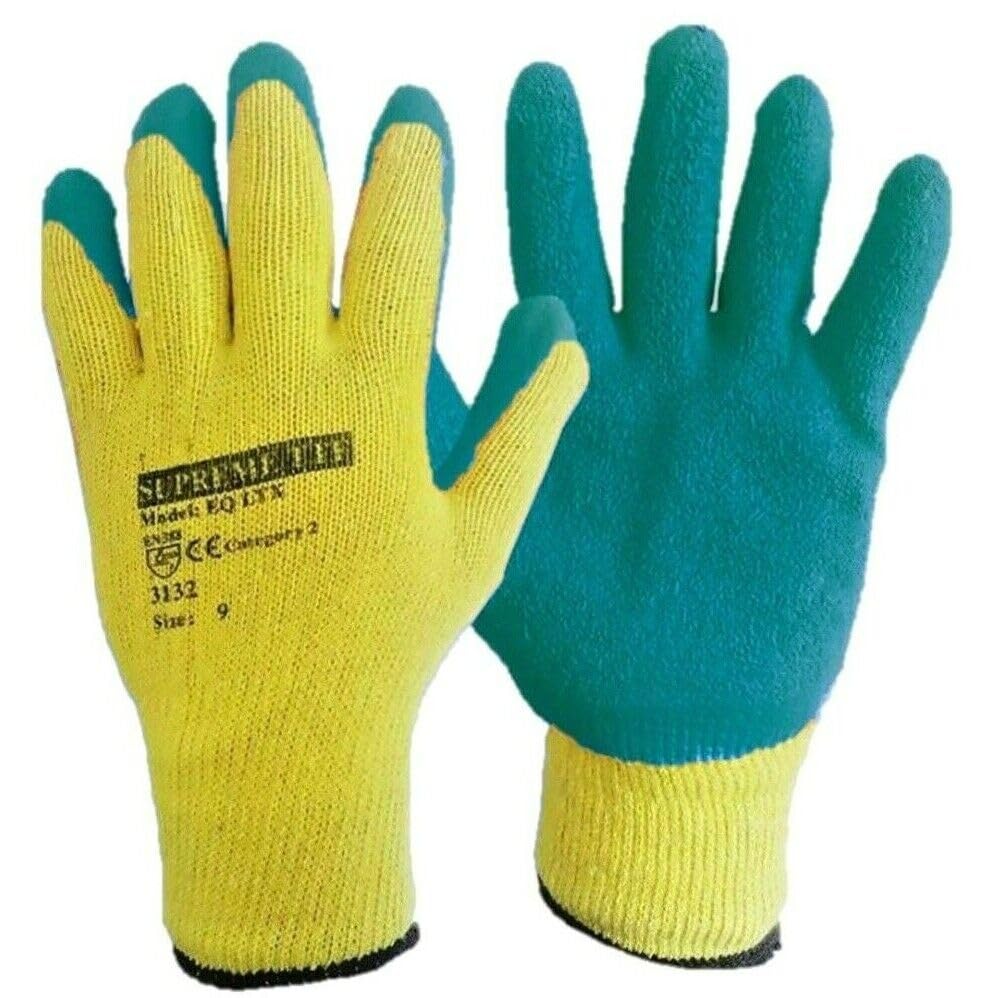 SupremeTTF 24 Pairs of Rubber Latex Coated Work Gloves Green for Men Women - Ideal for Safety, Mechanics, Builders, Scaffolding and Gardening (XL-10)