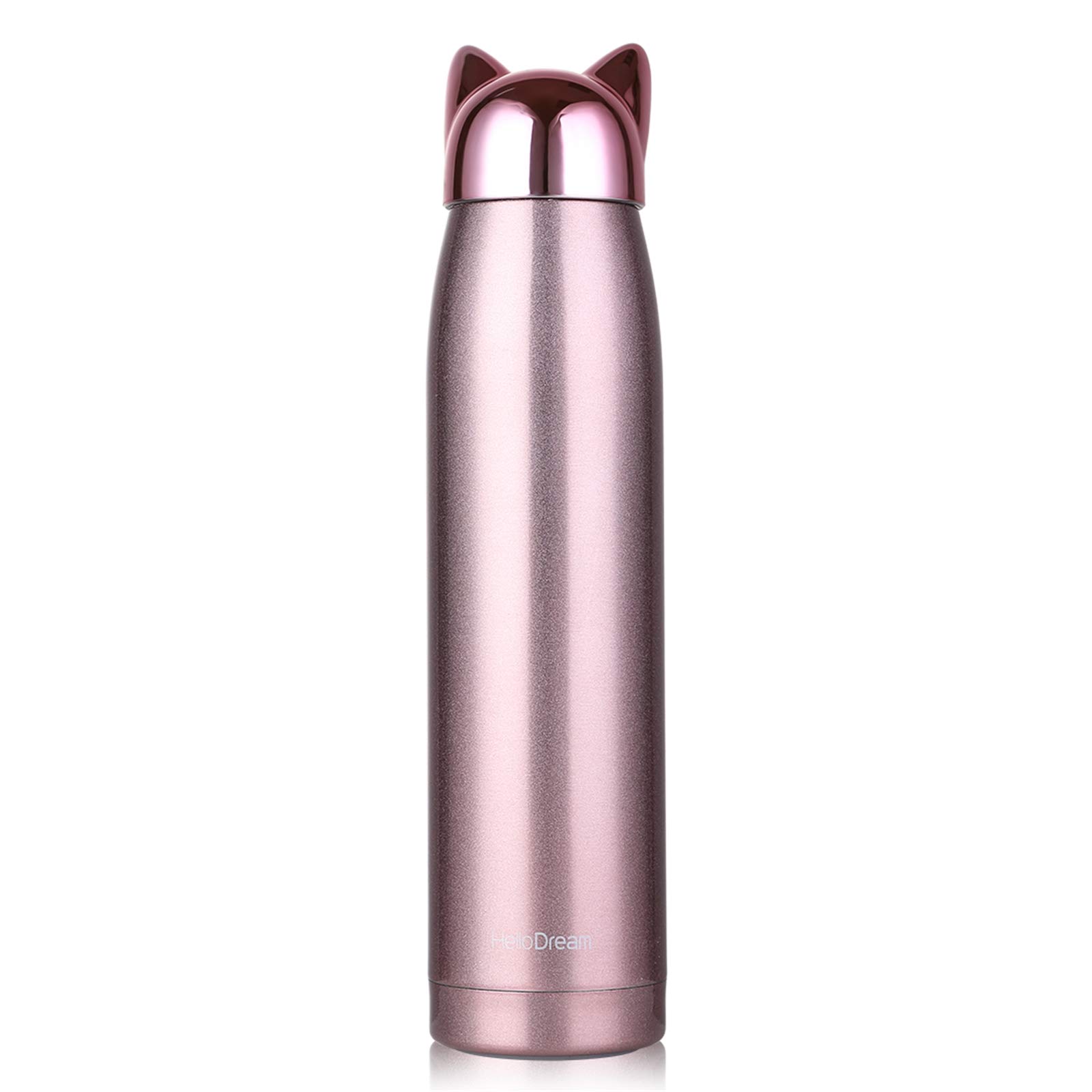 Hold U Fun Cute Vacuum Flask Travel Mug,Stainless Steel Leak-proof Insulation Water Bottle for Kids Adult,Thermal Cup for Liquid,320 Milliliter(Rose Animal Lid)