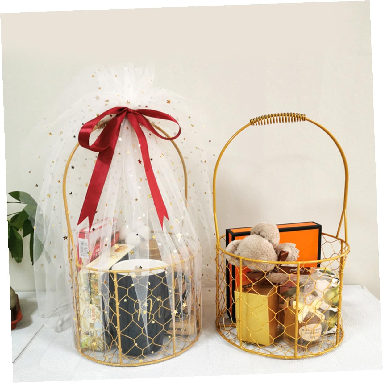 COLLBATH Flower Girl Basket with Handle Large round Iron Wire Wedding Decoration Storage Basket for Ceremony and Party Supplies image 4