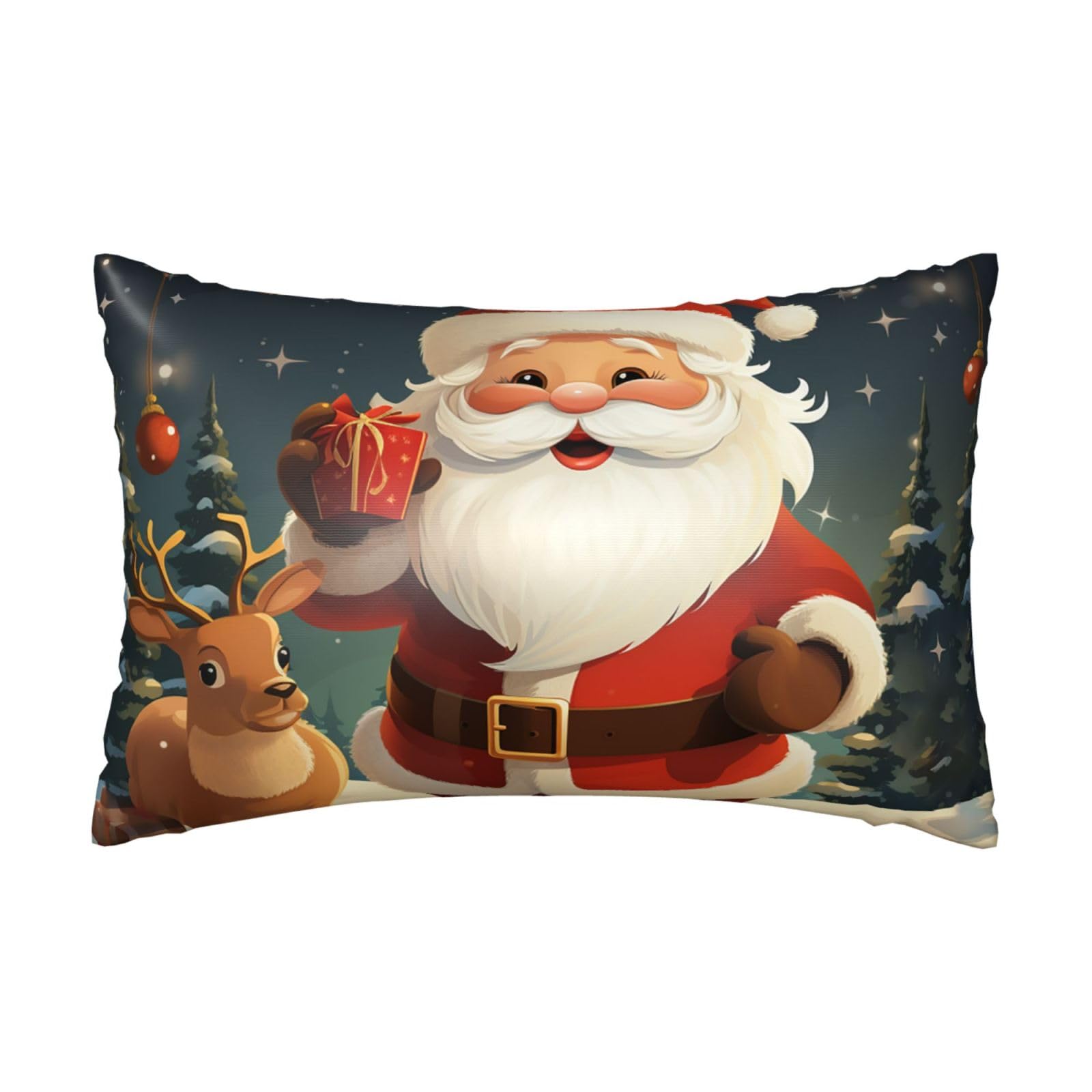 Satin Pillowcase for Hair and Skin,Soft Breathable Silk Pillowcase Christmas Santa Claus Cooling Pillow Cover with Hidden Zipper Queen Size Cushion Case for Bedroom Sofa 20”X30”