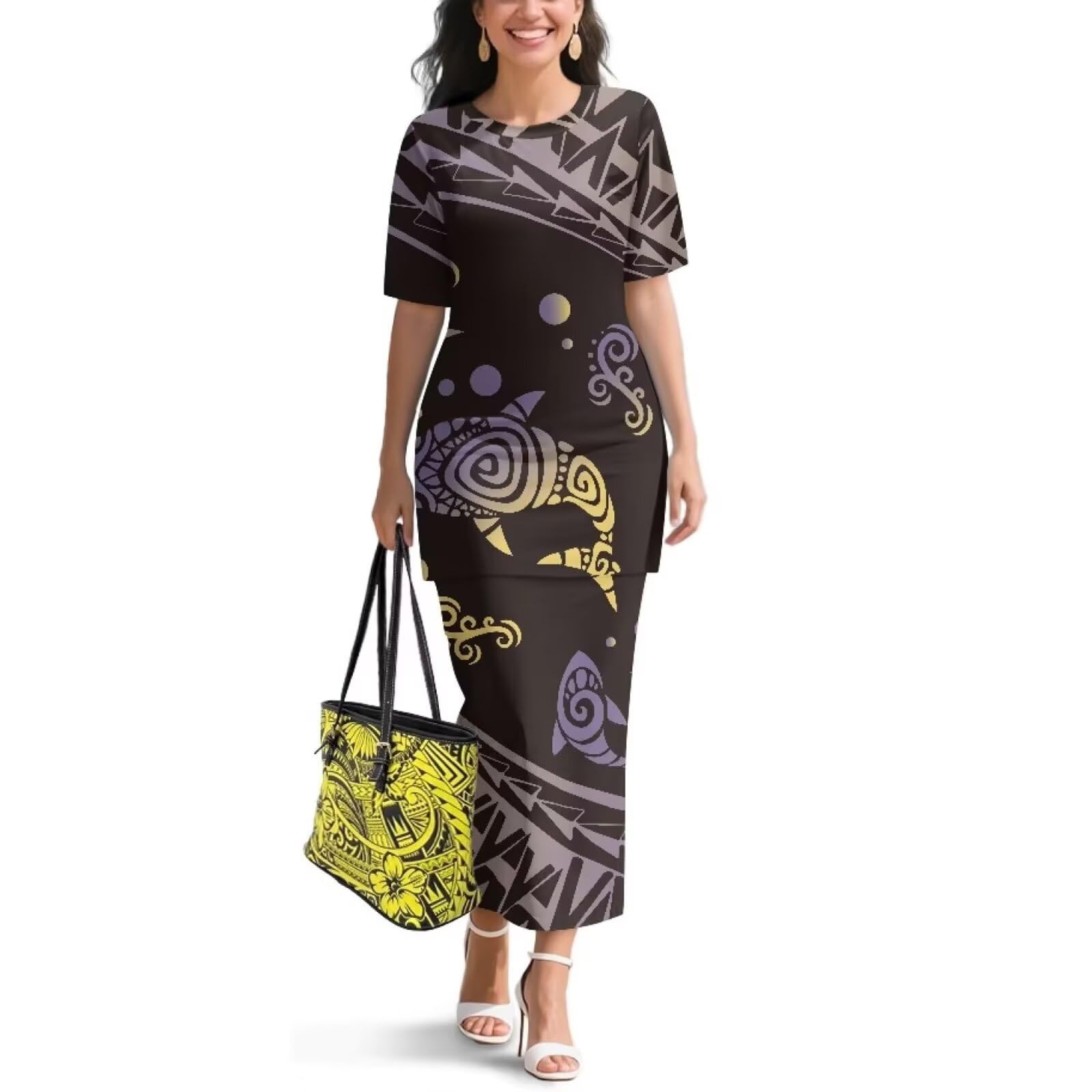 Samoa Puletasi Dress for Women Polynesian Top and Maxi Skirt Sets
