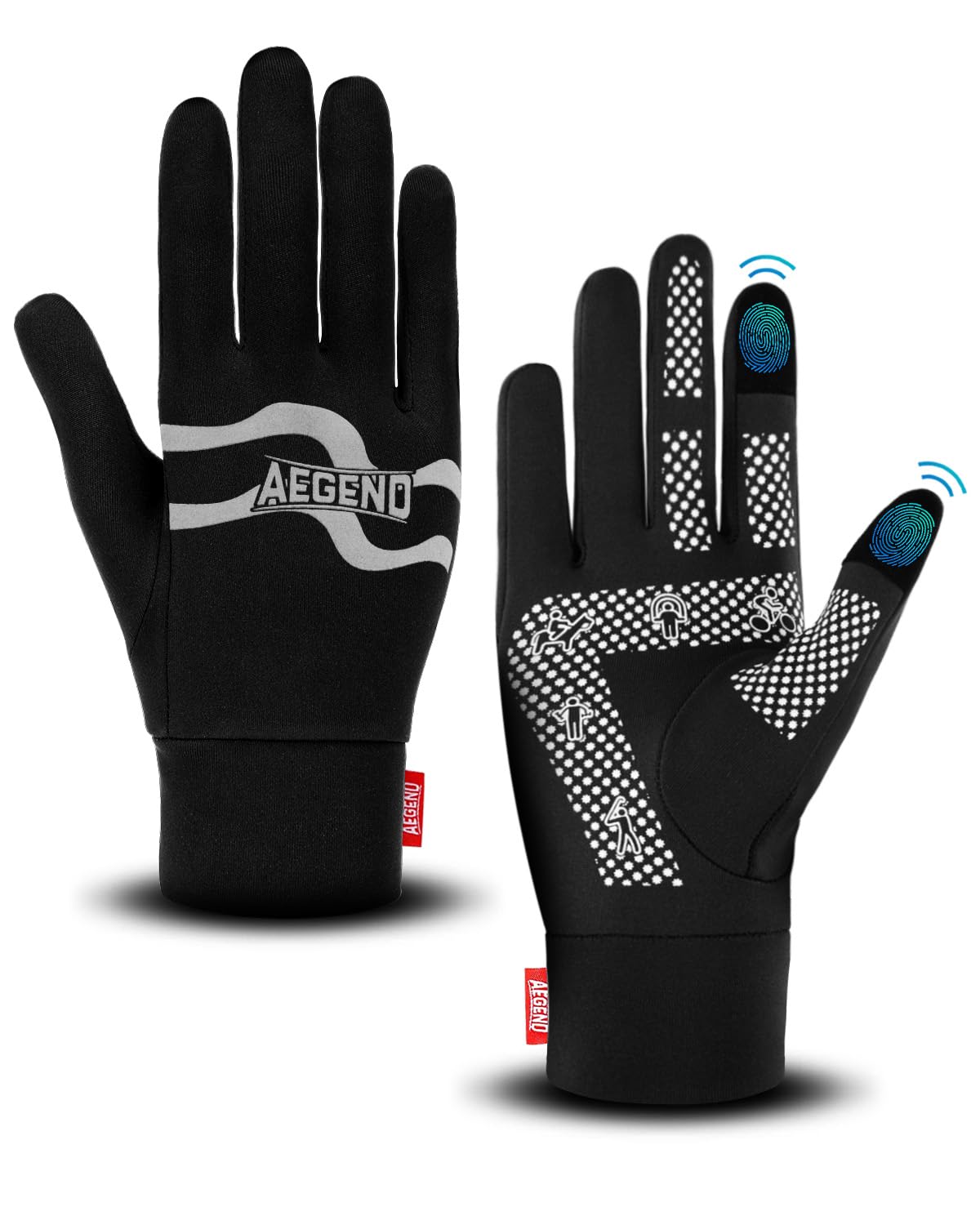 Aegend Lightweight Winter Gloves for Men Women, Warm Running Gloves Touchscreen Thermal Glove Liners for Cold Weather Driving, Cycling &amp; Hiking, Non-Slip, Elastic Cuff, Stretchy, Durable