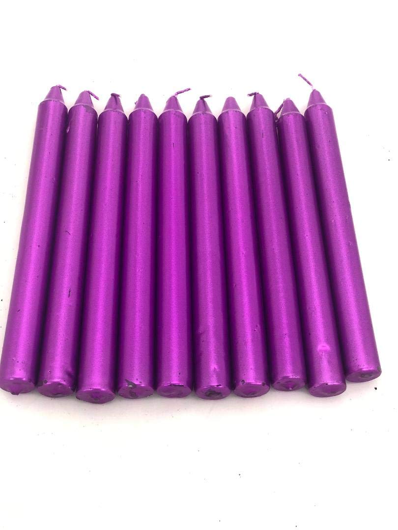 Shine Rose Red Dinner Metallic Coat Candles Non-Drip Tapered Candles Home Party Church 10 Pcs (Purple)