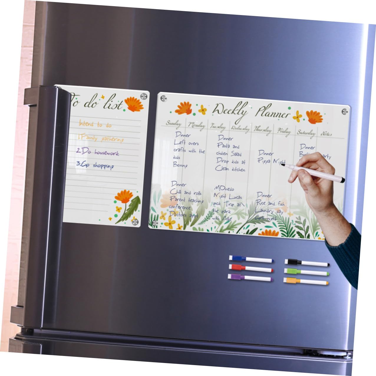 Mobestech Lavagna Magnetica Per Frigorifero A3+a4 in Acrilico Trasparente, Calendario Settimanale Cancellabile a Secco, Planner Magnetico Riutilizzabile Per Organizzazione Cucina e Ufficio