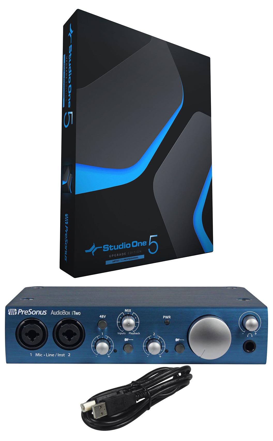 Audiosavings Bundle: (1) New Presonus Audiobox iTwo 2X2 USB iPad/PC/Mac Recording System Interface Bundle With (1) PRESONUS S15 ART UPG Studio One 5 Upgrade from Artist All Versions (Items 2)