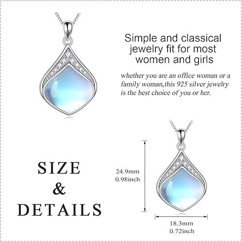 Miniatura 5 de YAFEINI Collar de lágrima de plata de ley con colgante de filigrana irlandesa, piedra natural, piedra lunar, lapislázuli, lázuli, arimar, ágata