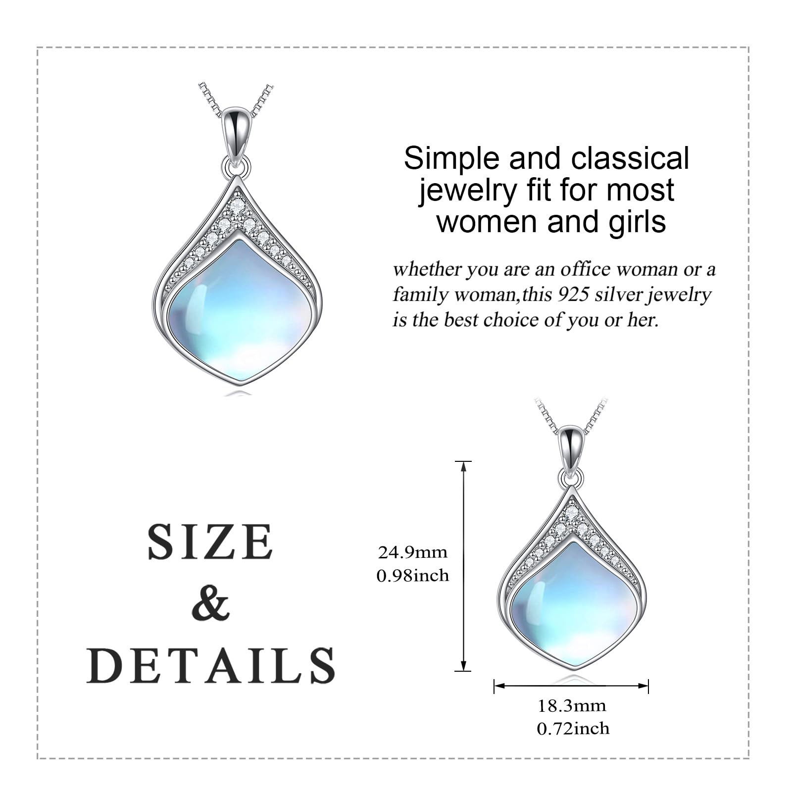 YAFEINI Collana con pendente a goccia in pietra naturale in filigrana vintage in argento sterling con catena a goccia, regali per donne e ragazze