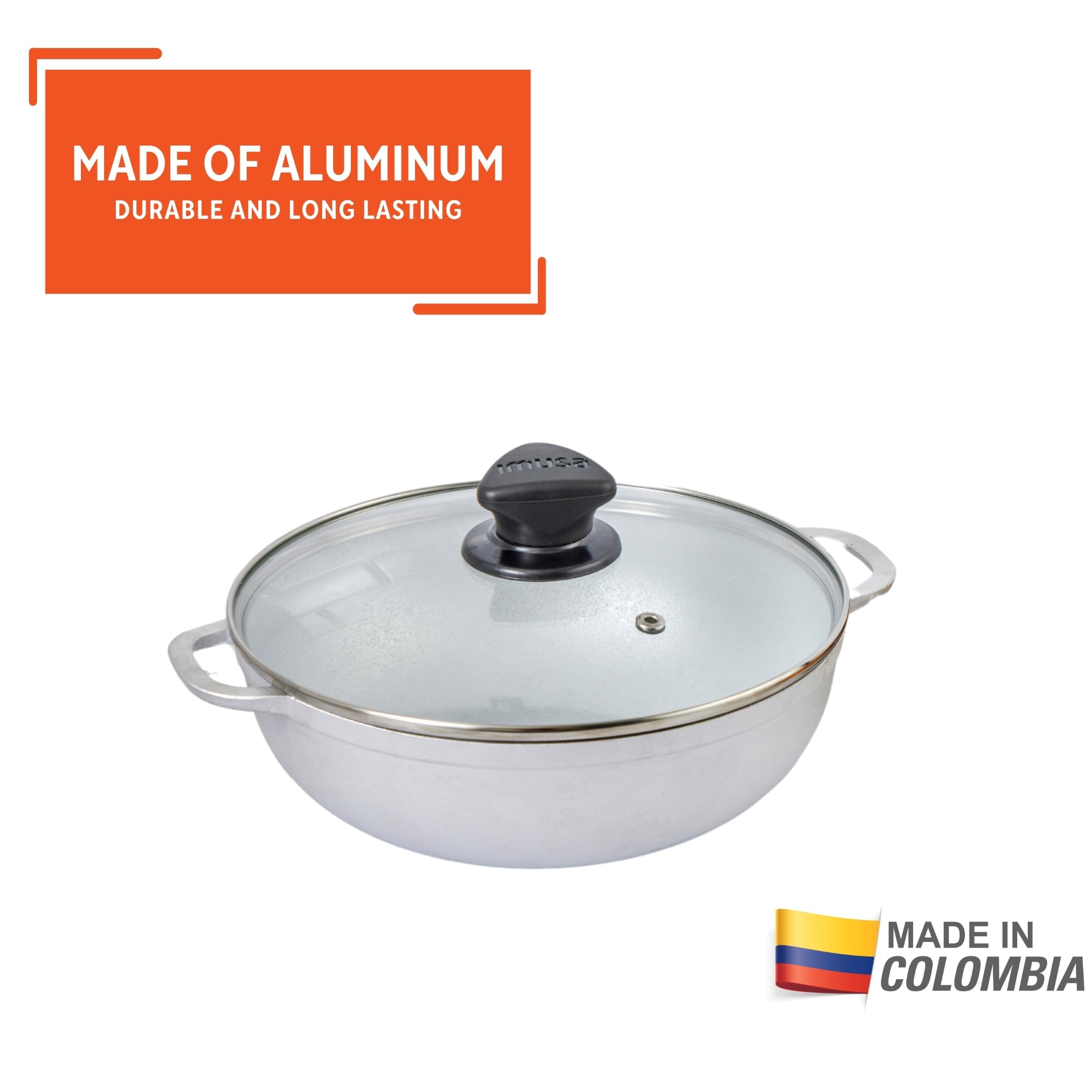 IMUSA Caldero base da 2,0 qt con coperchio in vetro, 20 cm