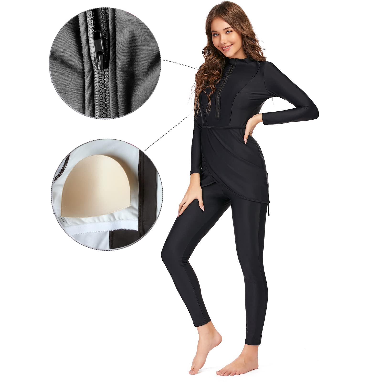 Odizli Costume da bagno musulmano da donna Burkini modesto costume da bagno a maniche lunghe con stampa floreale integrata reggiseno + pantaloni da nuoto + costume da bagno Hijab