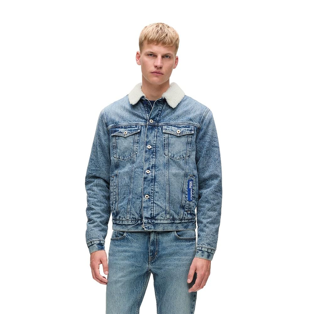 KARL LAGERFELD JEANS, Uomo, Giacca In Denim Shearling, Vestibilità Regolare, Blu, L